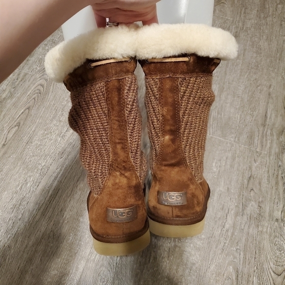 Ugg Suburb Chocolate Brown Suede Leather Shearling Crochet Boots Woman's 7 - Picture 6 of 13